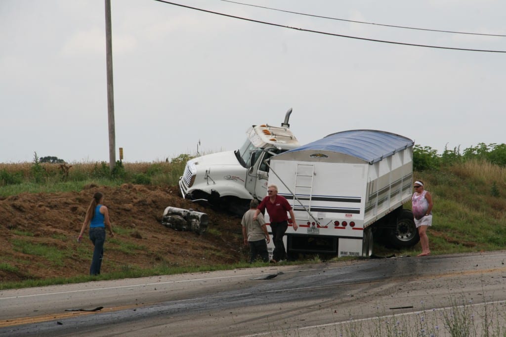Pictured is the semi tractor-trailer that was involved in Sunday's head-on crash on Route 3 just south of South Market Street in Waterloo. (Kermit Constantine photo)