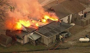 Pictured is an aerial view of the fire at Kountry Korners Tavern on Monday morning. (photo courtesy FOX 2 News)