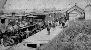 Rail service came to Monroe County in 1866. Pictured is Engine 73 and several cars at an undetermined date, believed to be part of the Golf, Mobile and Ohio railroad. (submitted photo)