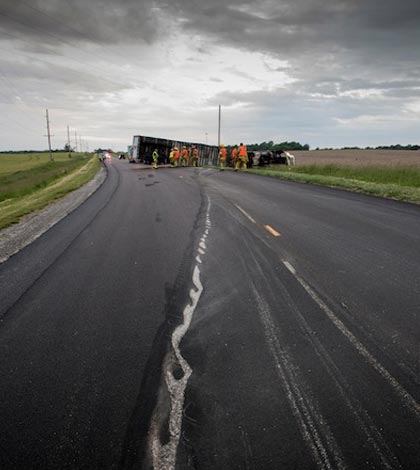 Pictured is the scene of the milk truck crash on Route 3. (Alan Dooley photo)