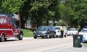 Pictured is the scene of a Thursday afternoon crash on North Market Street in Waterloo. (Sean McGowan photo)