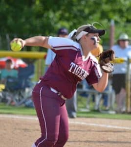 Dupo's Jessica Stansch delivers a pitch in the IHSA Class 2A state semifinal at EastSide Centre in East Peoria on Friday. (Corey Saathoff photo)