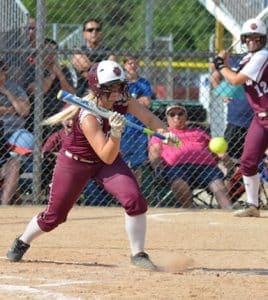 Dupo's Skylure Barlow attempts to bunt. (Corey Saathoff photo)