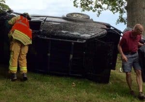 Pictured is the scene of Thursday's rollover crash on Route 156 west of Waterloo. (Corey Saathoff photo)