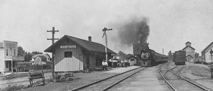 Pictured is the old St. Louis Valley & Iron Mountain Railroad as its passes through Valmeyer in the early 1900s. The building on the left is Hutter’s Hotel Restaurant & Ice Cream Parlor. (submitted photo)