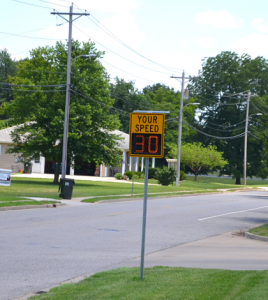 Pictured is one of four new solar-powered speed limit signs recently installed on Fourth and Hamacher Streets in Waterloo. (Corey Saathoff photo)