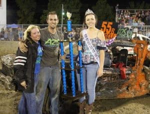 Pictured are first and second place winners in the compact class of Friday's demo derby, Tony Brellinger and Dana Schwering. (Judy Brinkmann photo)