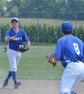 Second baseman Patrick Davis of the Columbia Saints throws to first base during a game played earlier this summer at Kleinschmidt Field. (Corey Saathoff photos)