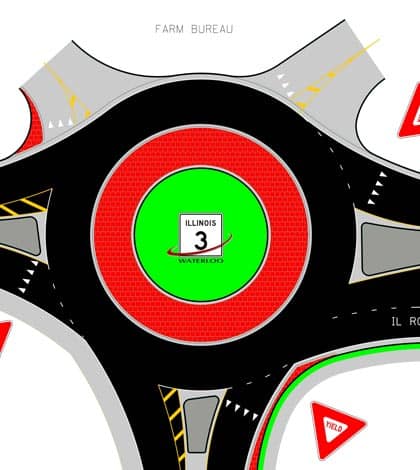 Pictured is an engineering graphic of the proposed roundabout to be constructed on Route 156 at Lakeview Drive just west of Route 3 in Waterloo. (courtesy of Illinois Department of Transportation)