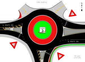 Pictured is an engineering graphic of the proposed roundabout to be constructed on Route 156 at Lakeview Drive just west of Route 3 in Waterloo.  (courtesy of Illinois Department of Transportation)