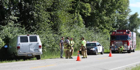 Pictured is the crash scene on Old State Route 3 in Columbia on Monday. (Sean McGowan photo)