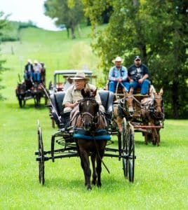 Buddy Allscheid leads the Kaskaskia-Cahokia Trail ride Saturday outside of the Bellefontaine House in Waterloo.