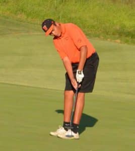 Waterloo golfer Kole Kaltenbronn attempts a putt during the recent Monroe County Golf Tournament at Annbriar.  (Corey Saathoff photo)