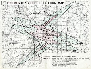 Courtesy of Dennis Knobloch, who found this map at an auction, this map of the proposed Waterloo-Columbia Airport shows the airport and surrounding property that would likely have been highly restricted due to the predicted volume of air traffic. (submitted photo)