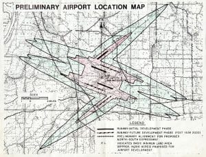 Courtesy of Dennis Knobloch, who found this map at an auction, this map of the proposed Waterloo-Columbia Airport shows the airport and surrounding property that would likely have been highly restricted due to the predicted volume of air traffic. (submitted photo)