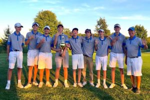 The CHS boys golf team poses with the Monroe County Tourney cup following their four-peat.