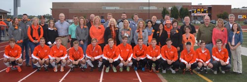 The Waterloo High School soccer team honored its senior players and their parents prior to Thursday's home match against Civic Memorial. Senior soccer players include Taylor Baum, Trevor Coplin, Dawson Holden, Ben Huels, Cole Kolmer, Griffin Lenhardt, Drew Marshall, Philip Most, Ryan Stites, Collin Webb, Brenden Young, Andrew Yount and Nick Valerius. (Corey Saathoff photo)