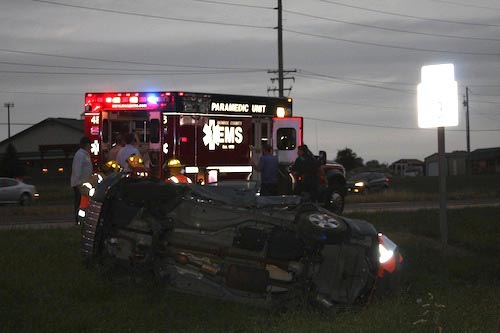 Pictured is one of the vehicles involved in the rollover crash on Route 3 at Hanover Road. (Sean McGowan photo)