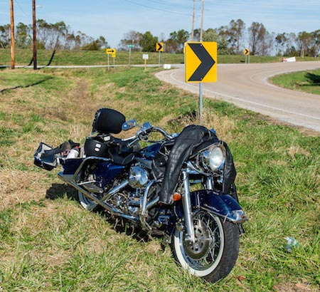 Pictured is the motorcycle that was involved in Saturday's crash on Bluff Road at the Fountain curve. (Alan Dooley photo)