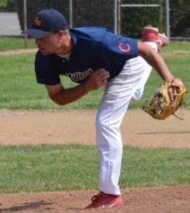 Corey Blackwell pitches for the Waterloo Millers during the 2013 season.