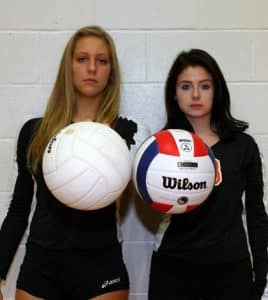 Pictured, from left, are Waterloo volleyball seniors Kat Finnerty and Megan Gilliam, who were instrumental in the team's 22-10 record this season. (Kermit Constantine photo)