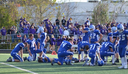 Columbia football players react following Saturday's 27-21 loss at home to Canton. The Eagles end their season at 10-1. (Corey Saathoff photo)