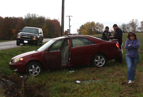 Pictured is the crash scene on Gall Road early Friday afternoon. (Sean McGowan photo)     Pictured is the crash scene on Gall Road early Friday afternoon. (Sean McGowan photo)