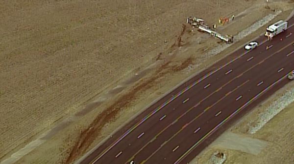 Pictured is an aerial view of the tanker rollover, courtesy of Fox 2.