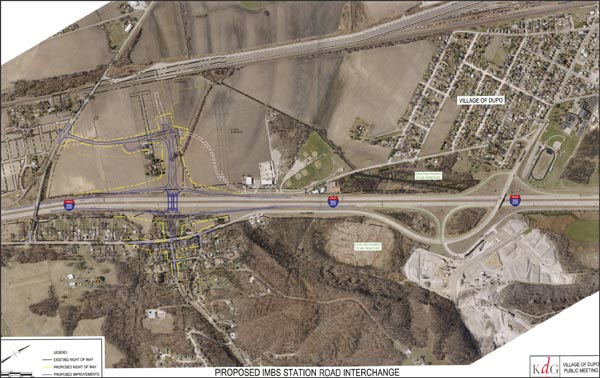 Pictured is an aerial photo with markings to show where a proposed new interchange will be constructed on I-255 near Dupo. (photo provided)