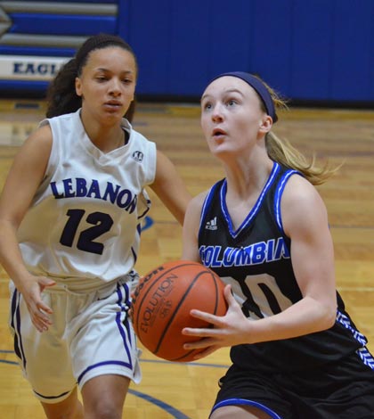 Pictured, Columbia's Blair Wittenbrink goes up for a layup against Lebanon on Saturday. 
(Corey Saathoff photo)