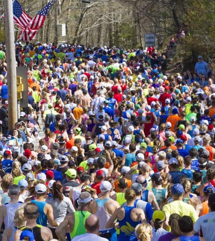 More than 30,000 runners began the Boston Marathon April 11. (Courtesy WBUR, Boston.)