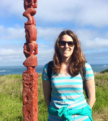 Laura Hicks stands next to a Maori pouwhenua in Wellington, New Zealand. (submitted photo)
