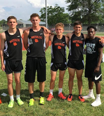Pictured, from left, are Waterloo High School state track qualifiers Jackson McAlister, Noah Hays, Dawson Holden, Samuel Rick and Travis Thier. Not pictured are Jackson Ivers and Donovan McBride. (submitted photo)