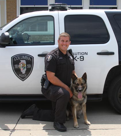 Columbia Police Officer Zack Hopkins with Daggo