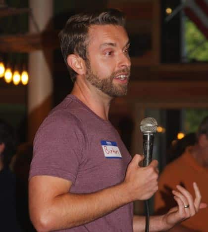 Birton Cowden, a Hecker native, led the “Ideas Over Beers” session last Thursday at Stubborn German Brewing. 
(Sean McGowan photo)