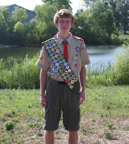 Pictured, Troop 320 Boy Scout David Broske stands in the vicinity of his future path on the Helping Strays grounds. 
(Sean McGowan photo)