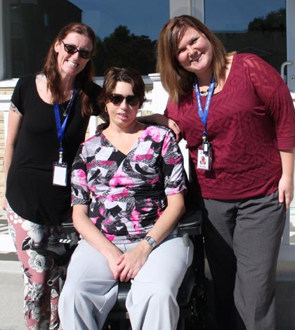 Pictured, from left, Call for Help medical and legal advocate Traci James, Call for Help counselor Angela Berry and Call for Help case manager Kaylee Englund work out of the new Call for Help Monroe County office at 219A W. Mill Street in Waterloo. (Sean McGowan photo)