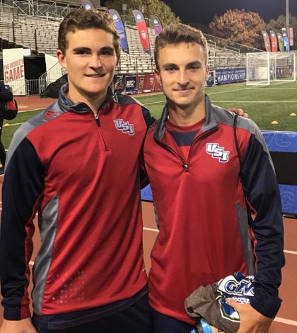 Pictured, from left, are former Columbia High School standouts Sean Rickey and Adam Becker, who are now teammates at the University of Southern Indiana. (submitted photo)