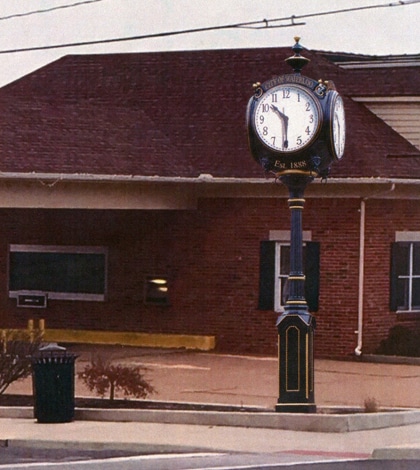 Pictured is a computer generated mock-up of the future city clock to be installed at the corner of Main and Mill streets. 
(submitted photo)