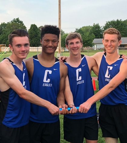 Pictured is Columbia's 4x100 meter relay team of Brandon Hall, Donavan Bieber, Ronnie Hunsaker and Tyler Hoguet, which qualified for this weekend's Class 2A state track meet.
(submitted photo)