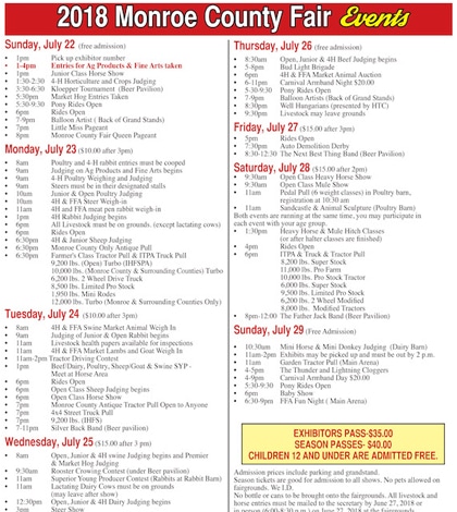 2018 Monroe County Fair Schedule of Events