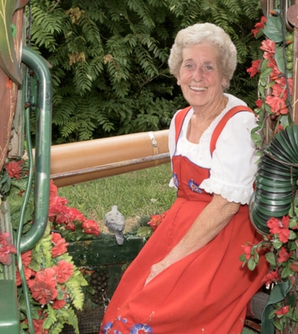 Pictured is longtime Waterloo German Band member Barbara Johnson aboard the band’s famous parade float. (submitted photo)