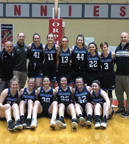 Pictured is the Columbia High School girls basketball squad following its victory Thursday night at Centralia. The team tied the school record for most wins in a season at 22 and looked to break the record Tuesday night.