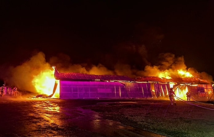 Large farm shed fire east of Dupo