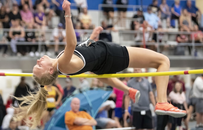 May 21, 2022 - Charleston, IL - Waterloo's Molly Grohmann takes third place in the Class 2A High Jump at the IHSA Track and Field State Finals on Saturday.  [Photo: Chris Johns]