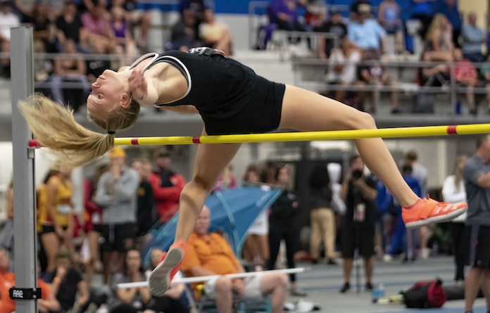 May 21, 2022 - Charleston, IL - Waterloo's Molly Grohmann takes third place in the Class 2A High Jump at the IHSA Track and Field State Finals on Saturday.  [Photo: Chris Johns]