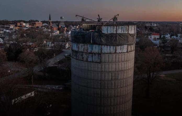 new and old water towers