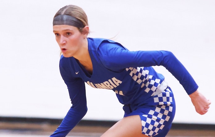 Sam Schmuke (3) of Columbia looks to score against Gibault at the Candy Cane Classic girls Christmas Tournament at Gibault Catholic High School on Saturday, December 21, 2024. Paul Baillargeon
