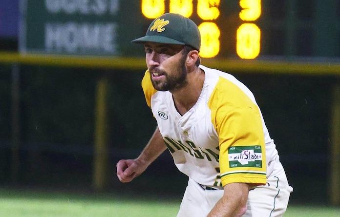 Playoff MVP Brian Lupa of Millstadt  in the Mon- Clair League baseball playoff championship at Borsch Park in Valmeyer on Saturday, August 10, 2024. Paul Baillargeon on Saturday, August 10, 2024. Paul Baillargeon