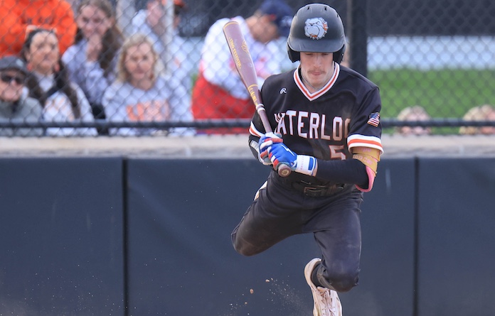 Drake Luedeman (5) of Waterloo avoids being hit by the ball against O'Fallon in a non league game at Waterloo High School on Tuesday March 24, 2026. Paul Baillargeon